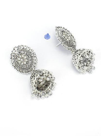 Silver-Plated Floral Cubic Zirconia Stone Studded Jewellery Set