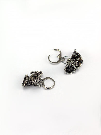 Silver Oxidised Hoop Jhumki Earrings For Women