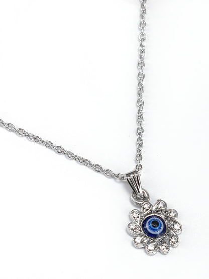 Silver Plated Evil Eye Shaped Pendant & Studs Set