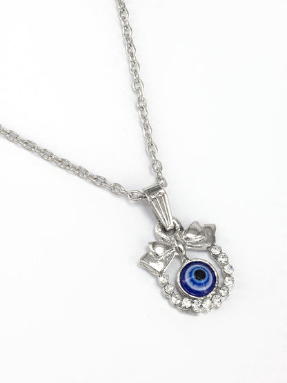 Silver Plated Evil Eye Shaped Pendant & Studs Set