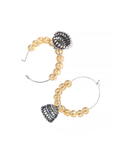 Silver Oxidised Brown Artificial Beaded Hoop Jhumki Earrings