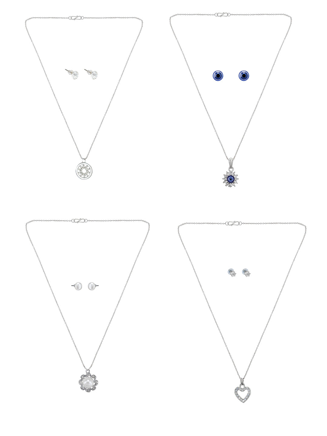 Pack of 4 Silver Plated Pendants & Earrings Set Gift For Girls