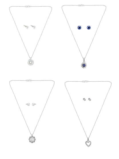 Pack of 4 Silver Plated Pendants & Earrings Set Gift For Girls