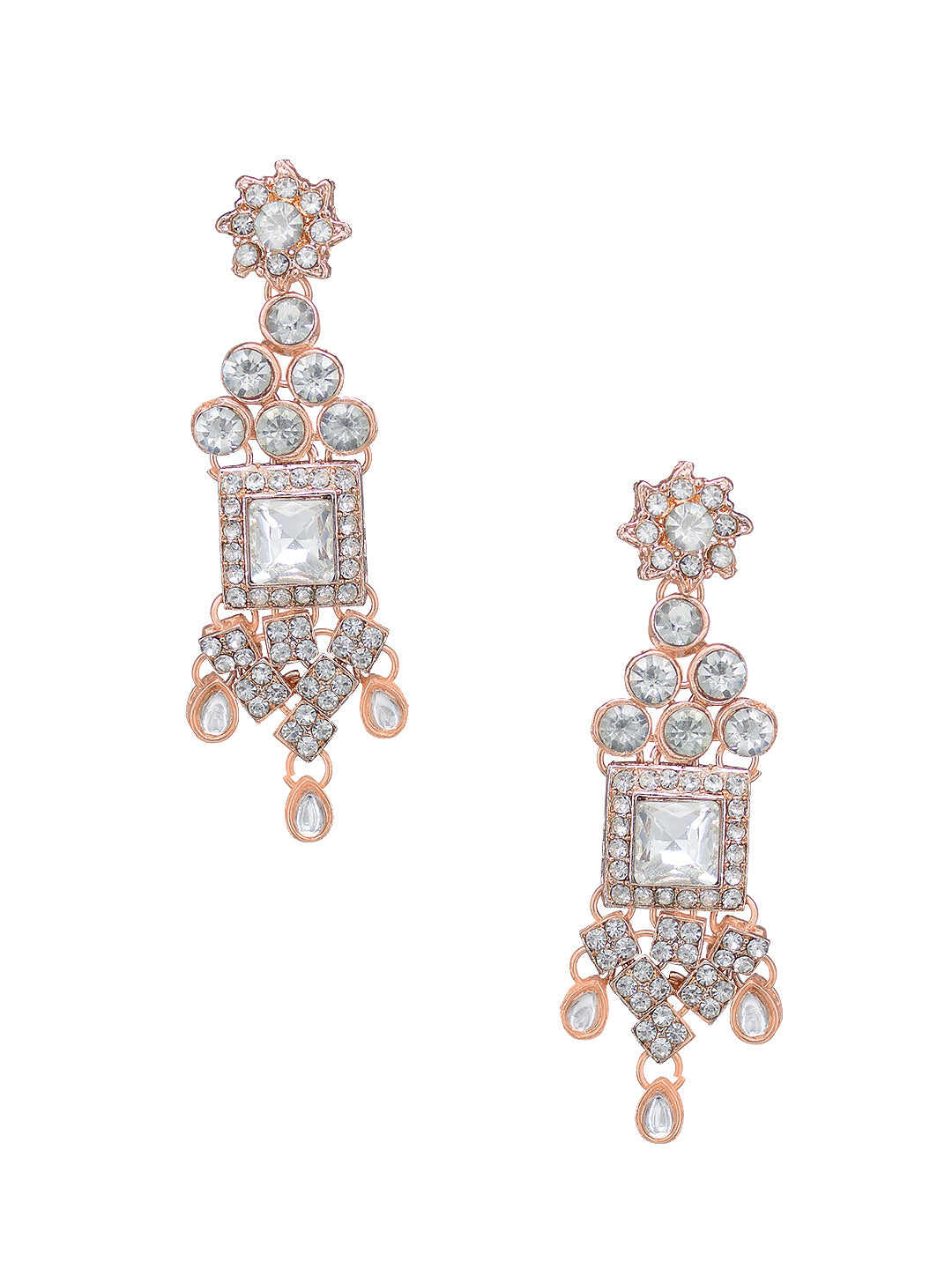 Rose Gold Plated Cubic Zirconia Studded Statement Jewellery Set With Maangtika