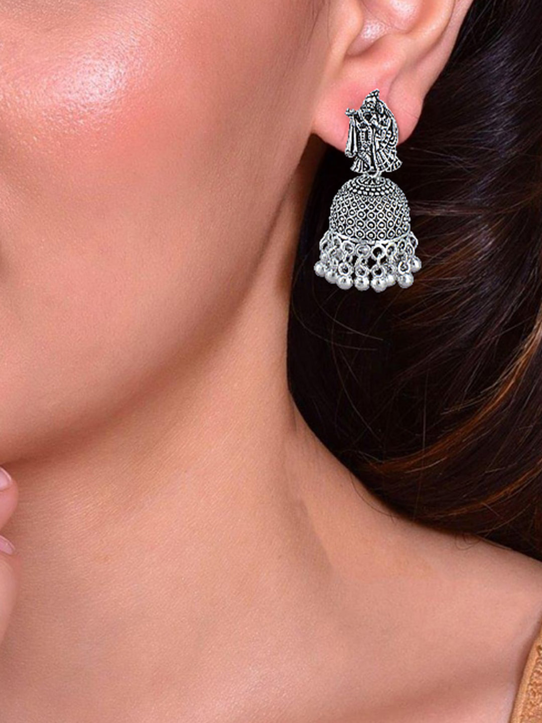 Pack of 4 Silver Oxidised Jhumki Drop Earrings