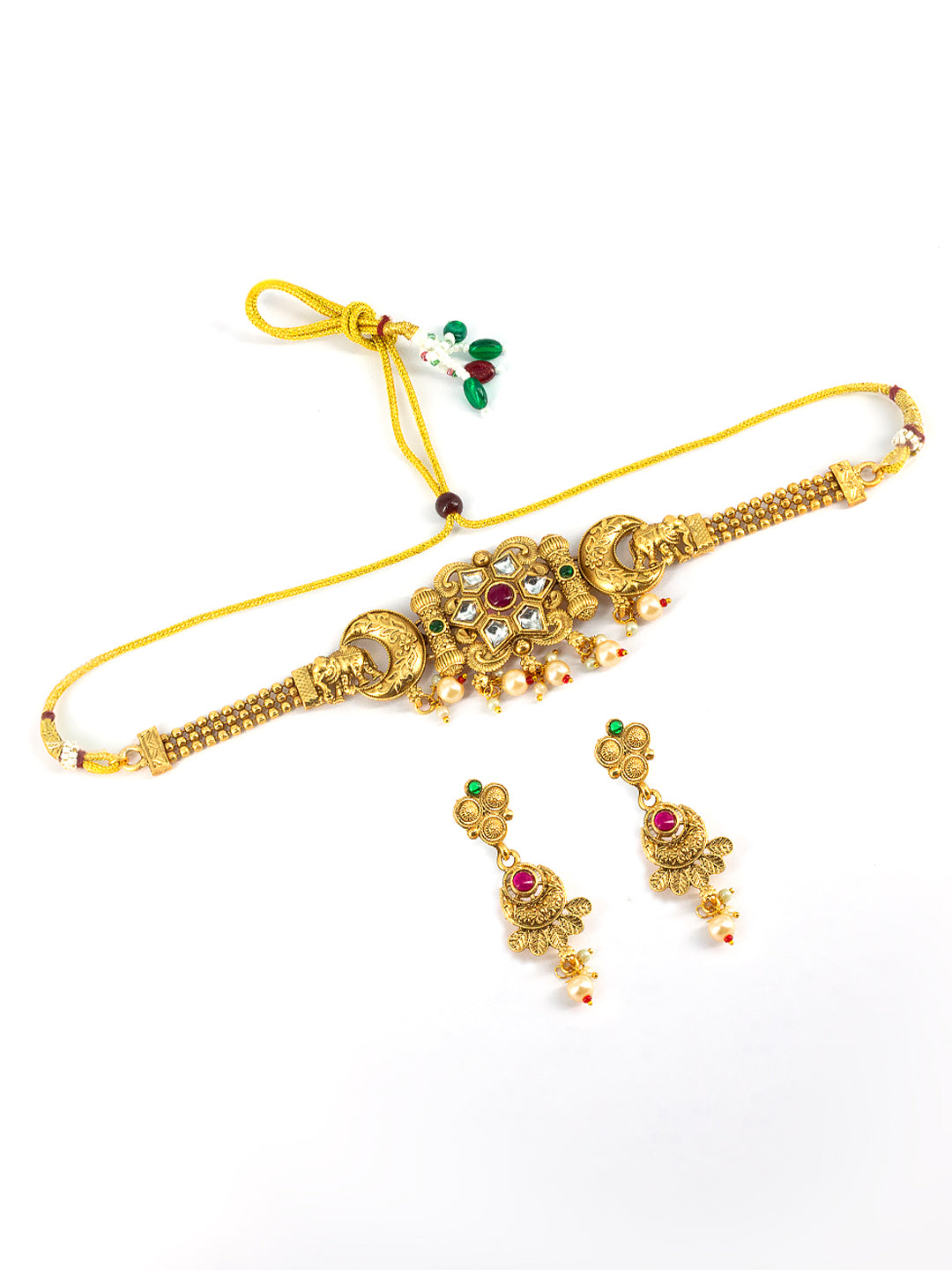 Gold Plated Kundan Choker Temple Jewellery Set