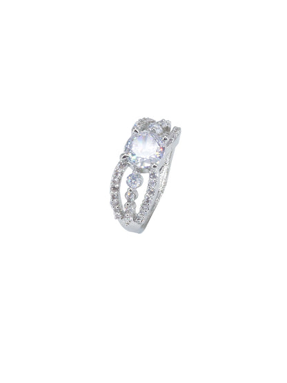 Rhodium Plated Solitaire American Diamond Adjustable Finger Ring