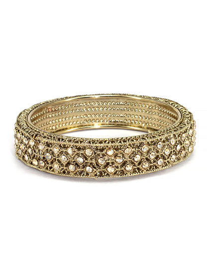 Set Of 2 Gold-Plated Stone-Studded Antique Bangles