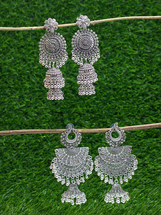 Pack of 2 Silver Oxidised Jhumka Earrings