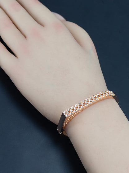 Rose Gold Plated American Diamond Studded Stainless Steel Bracelet