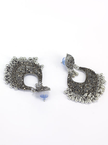 Silver Oxidised Chandbali Jhumka Earrings