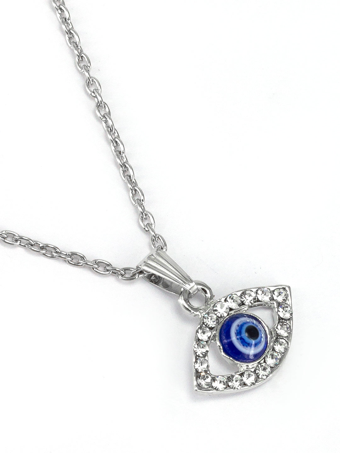 Silver Plated Evil Eye Shaped Pendant & Studs Set