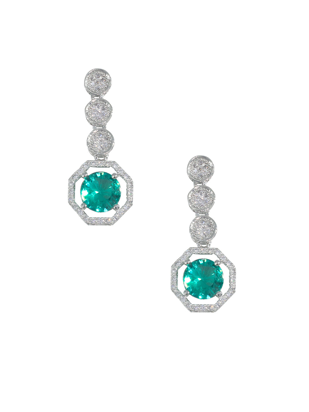 Rhodium Plated Green Layred American Diamond Jewellery Set