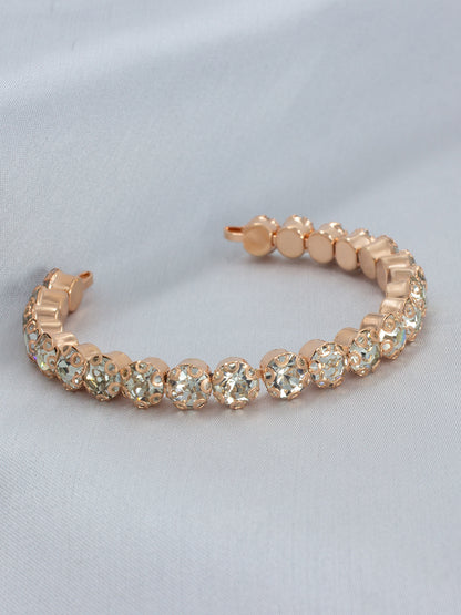 Rose Gold Plated Rhinestone Studded Jewellery Set with Beacelet