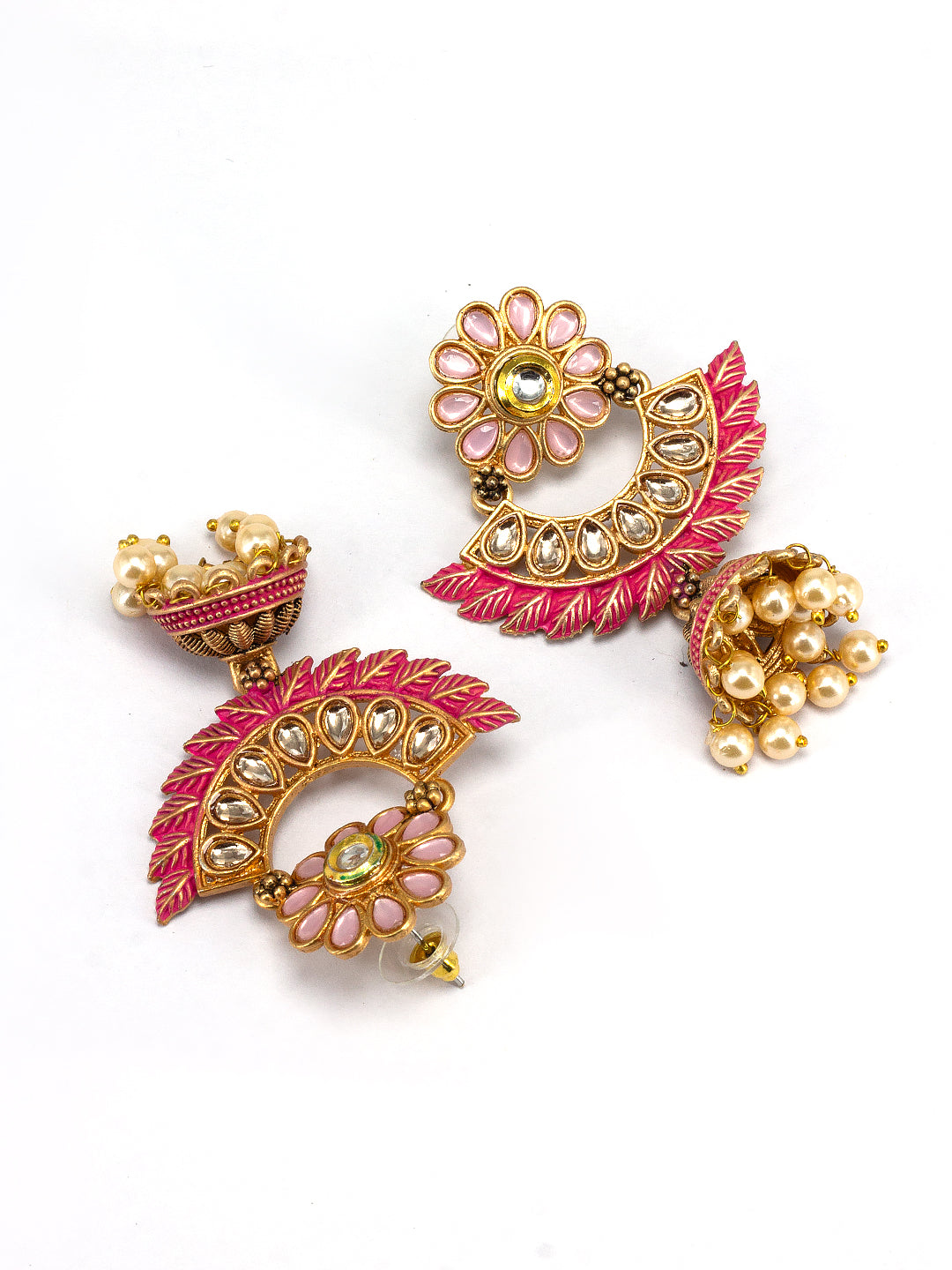 Gold Plated Red Floral Jhumka Earrings