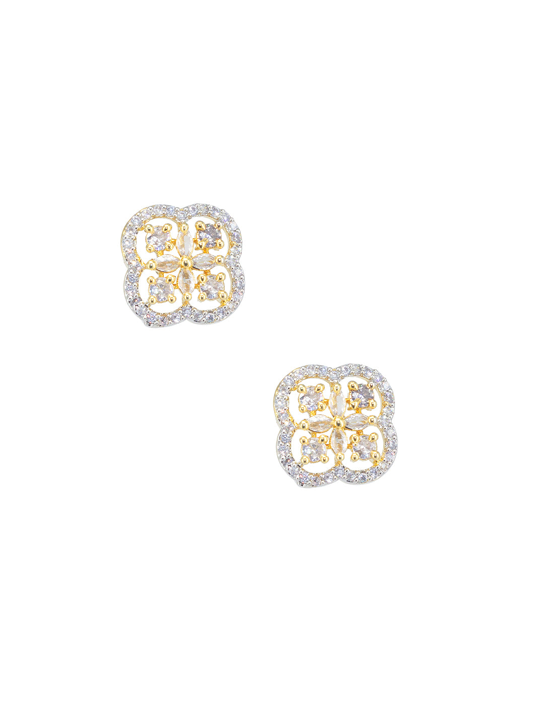 Gold Plated Floral American Diamond Stud Earrings