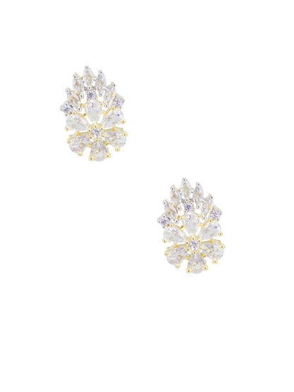 Gold Plated Floral American Diamond Stud Earrings