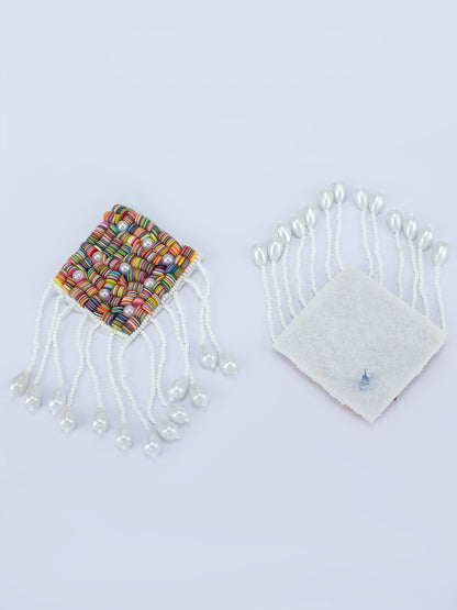 White Beaded Square Shaped Drop Earrings