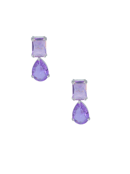 Rhodium Plated Purple American Diamond Teardrop Earrings