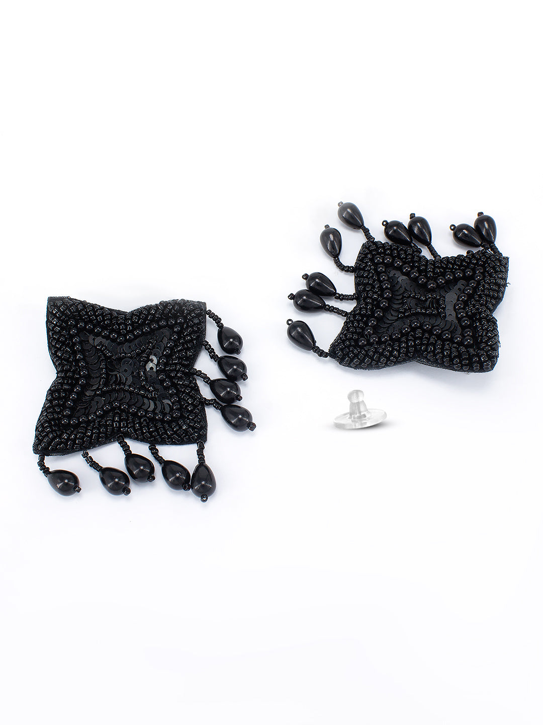 Black Star Shaped Beaded Stud Earrings