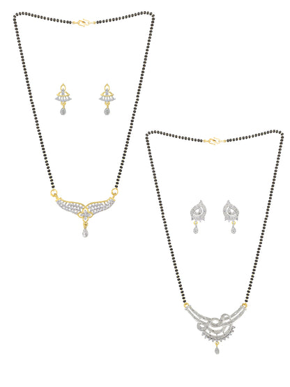 Set Of Two Gold Plated American Diamond Mangalsutra & Earrings