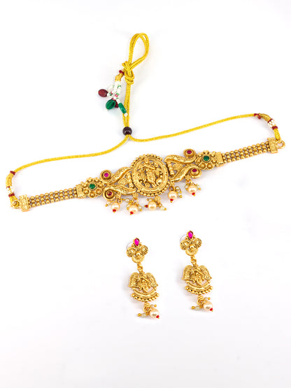 Gold Plated Shree Krishna Kundan Choker Temple Jewellery Set