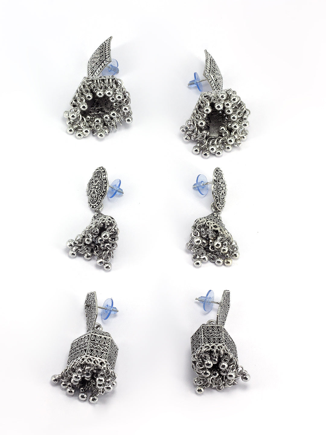 Pack Of 3 Traditional Silver Oxidised Jhumkas