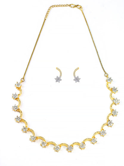 Gold Plated Floral American Diamond Jewellery Set