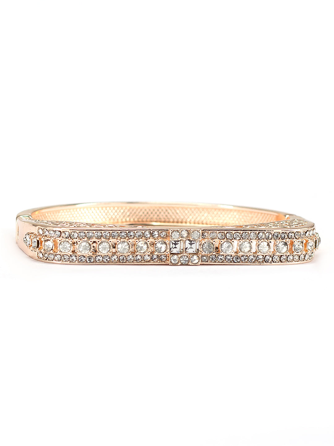 Rose Gold Plated American Diamond Studded Stainless Steel Bracelet