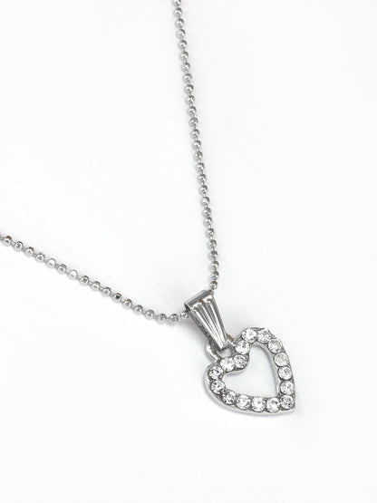 Silver Plated CZ Studded Heart Shaped Pendant & Studs Set