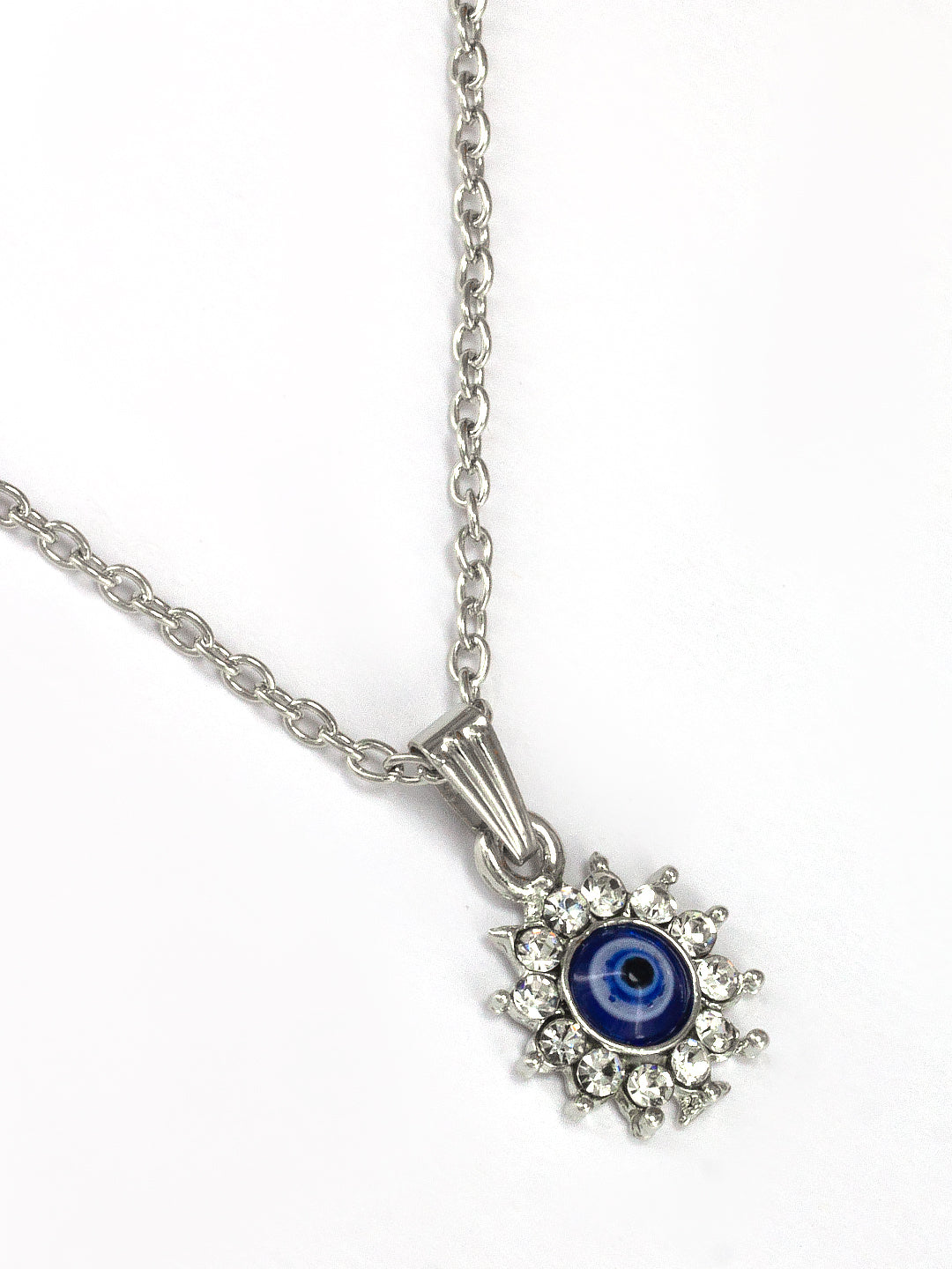 Silver Plated Evil Eye & Floral Shaped Pendant & Studs Set