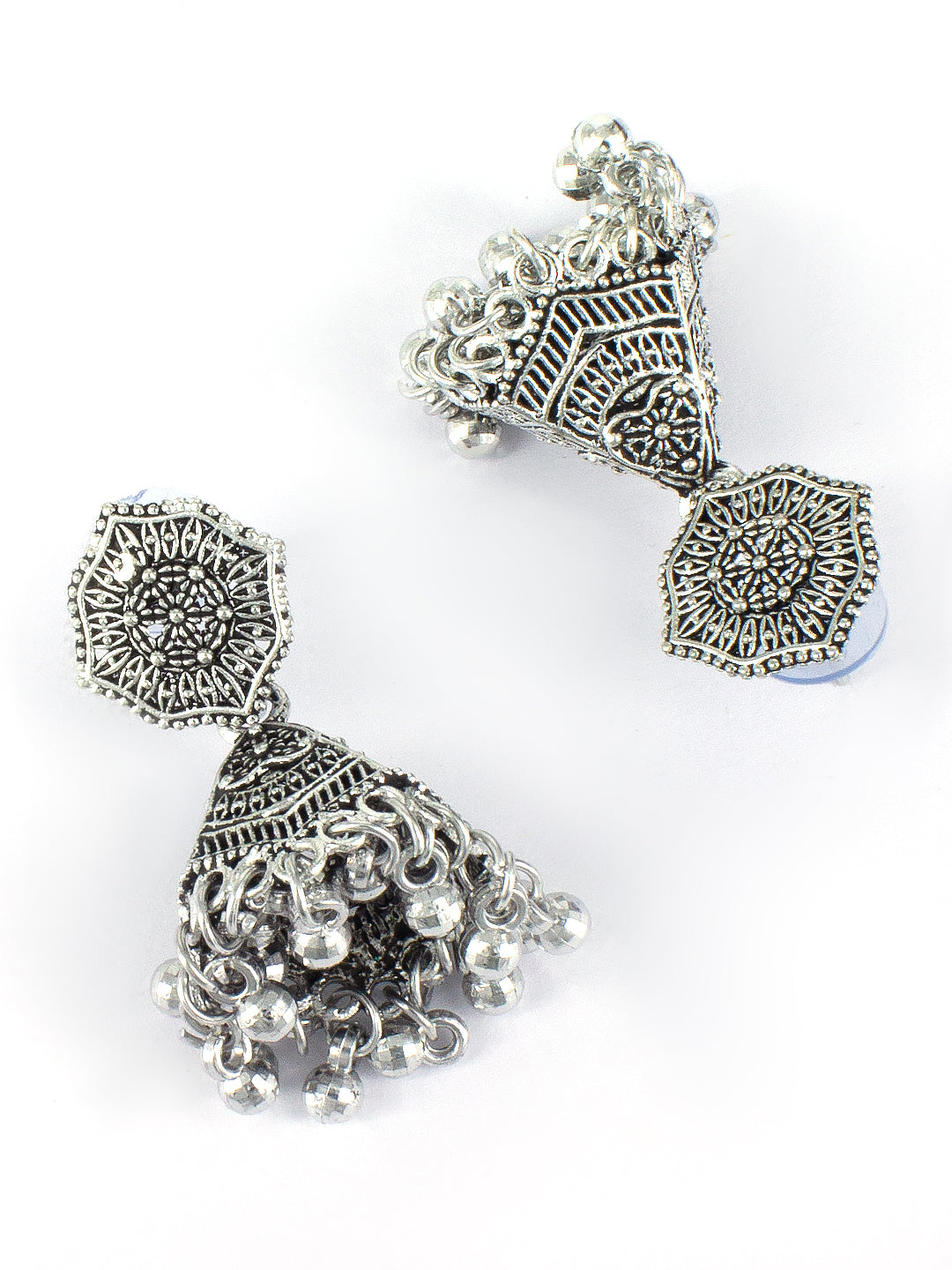 Silver Oxidised Jhumka Earrings