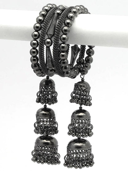 Gun Metal Spiral Beaded Jhumka Wraparound Bracelet Gift For Women