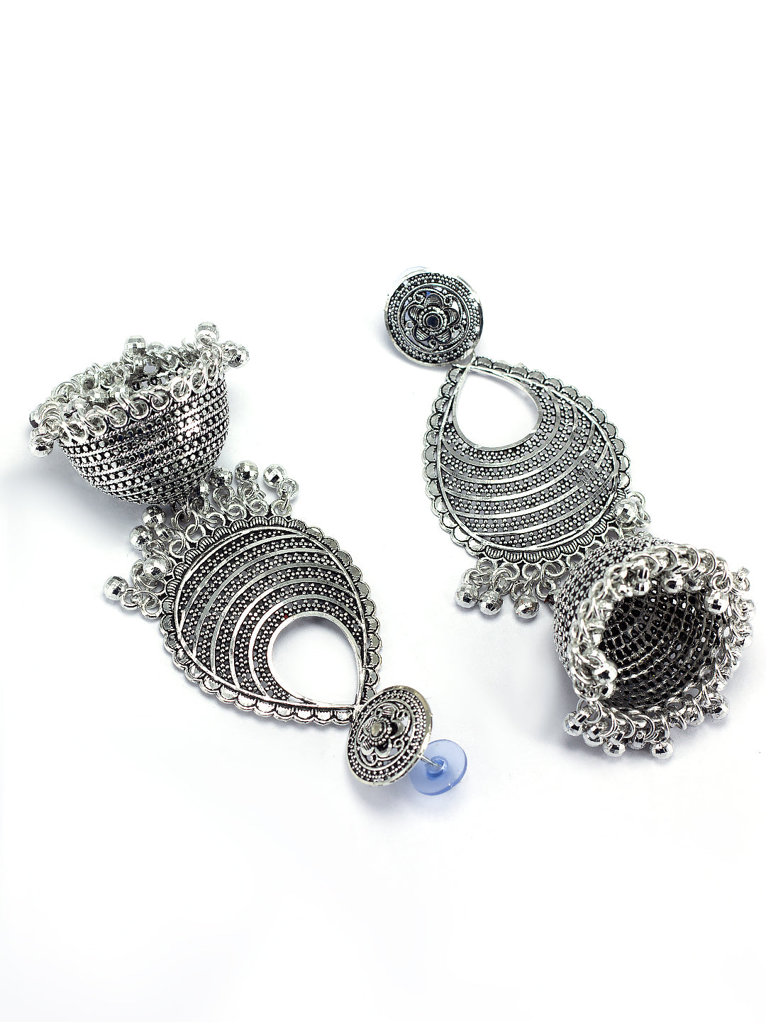 Silver Oxidised Artificial Beads Jhumka Earrings