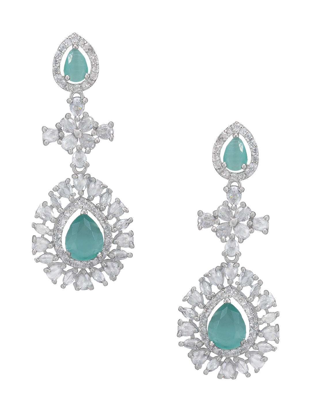 Rhodium-Plated Green American Diamond Studded Jewellery Set