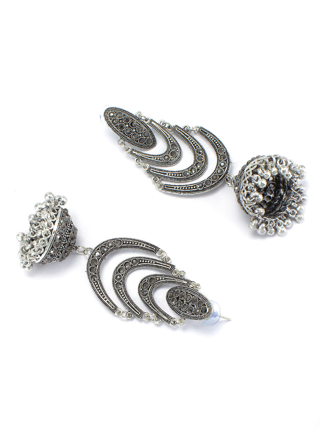 Silver Oxidised Chandbali Jhumka Earrings