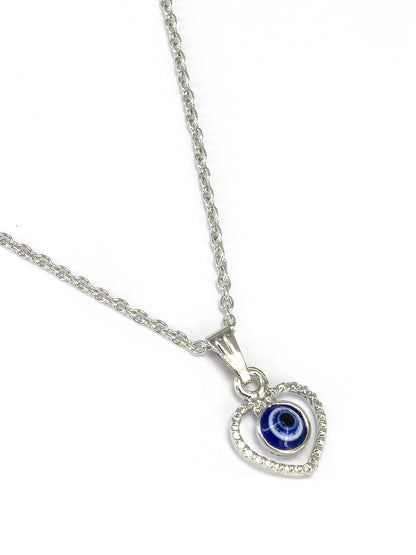 Silver Plated Evil Eye Heart Shaped Pendant & Studs Set