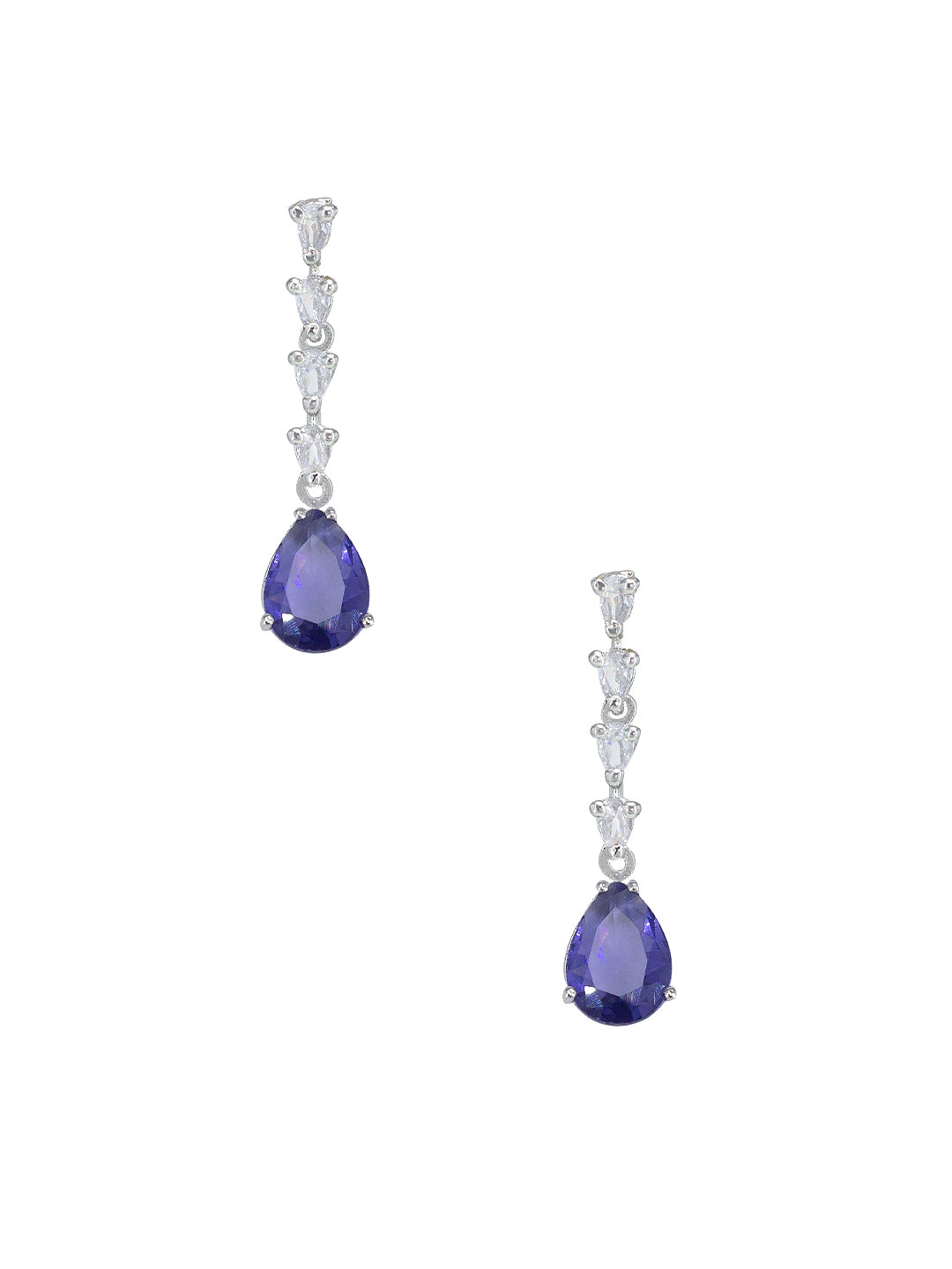 Rhodium Plated Purple American Diamond Drop Jewellery Set