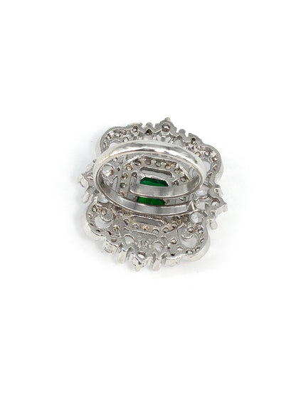 Rhodium Plated Green American Diamond Vintage Adjustable Finger Ring