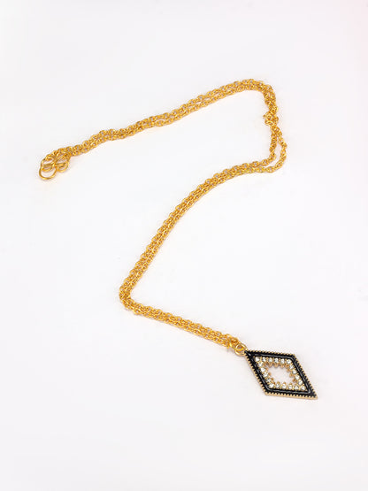 Gold Plated & Black Rhombus Shaped Pendant & Studs Set