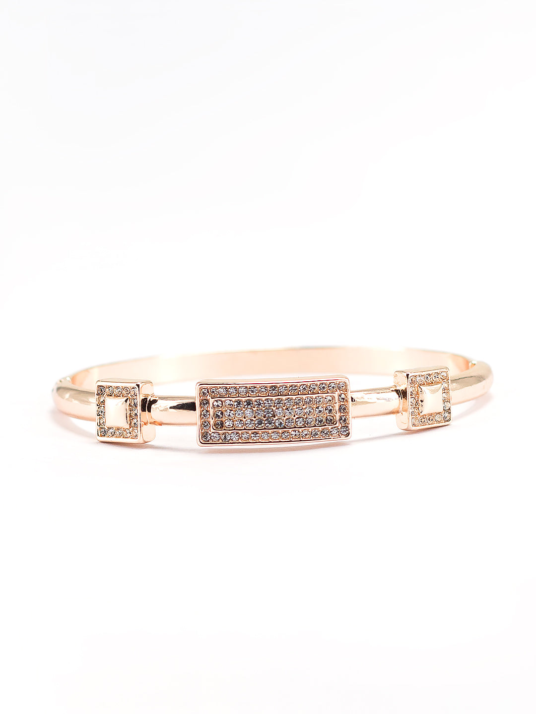 Rose Gold Plated American Diamond Studded Stainless Steel Bracelet