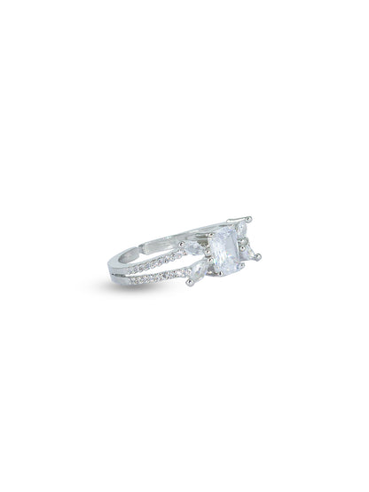 Rhodium Plated American Diamond Adjustable Finger Ring