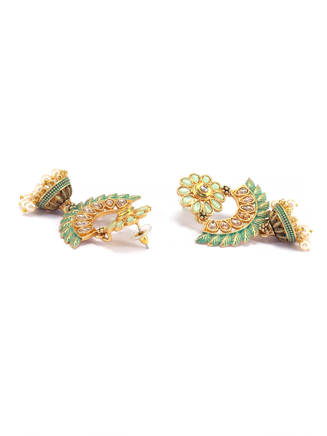 Gold Plated Green Floral Jhumka Earrings