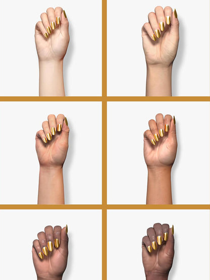 Set Of 12 Reusable Chromatic Fake Nails With Application Kit - Gold