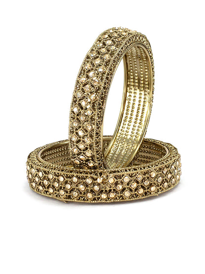 Set Of 2 Gold-Plated Stone-Studded Antique Bangles