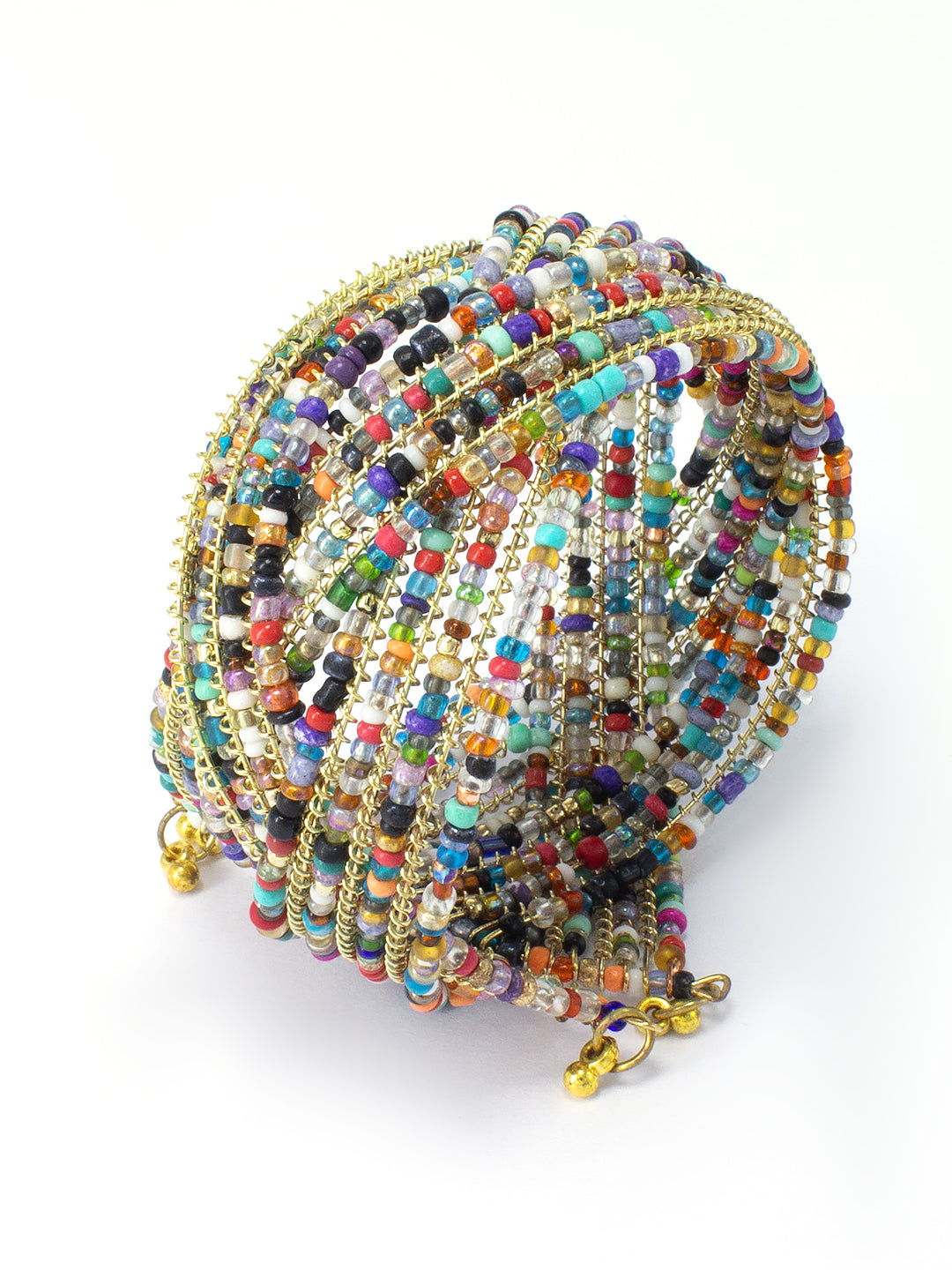 Gold Plated Multi-coloured Beaded Cuff Bracelet Gift For Girls