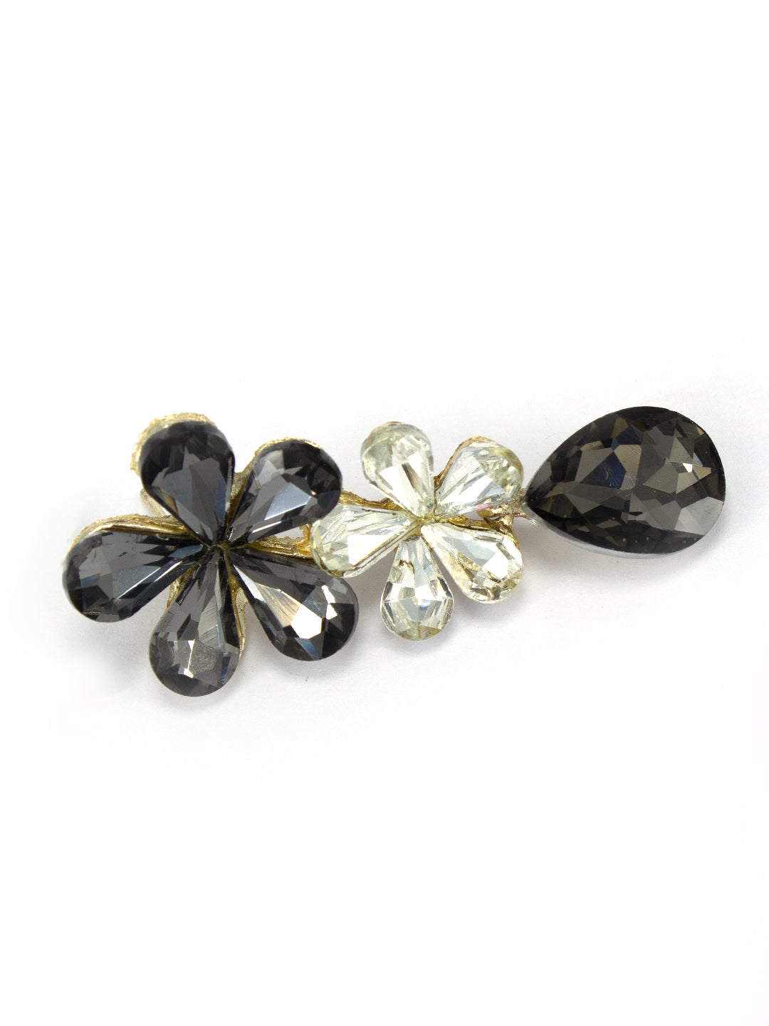 Black Crystals Studded Floral Drop Earrings