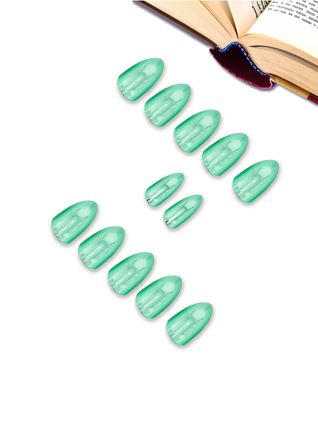 Set Of 12 Reusable Chromatic Fake Nails With Application Kit - Mint Green