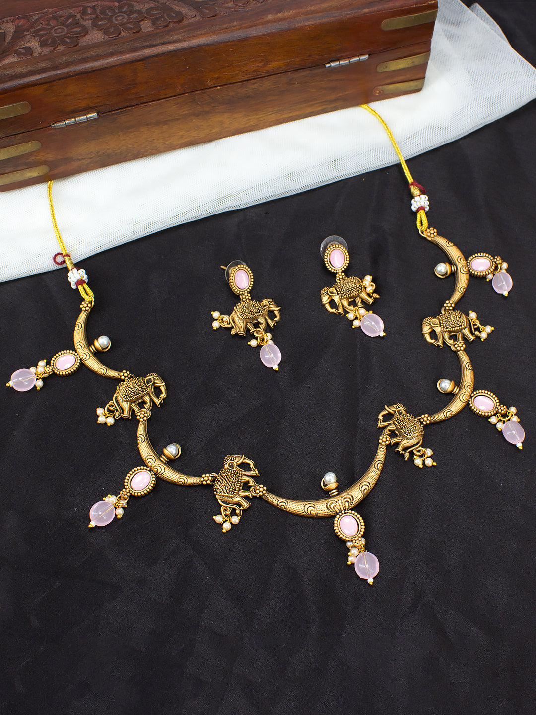 Gold Plated Kundan Studded Elephant Shaped Jewellery Set