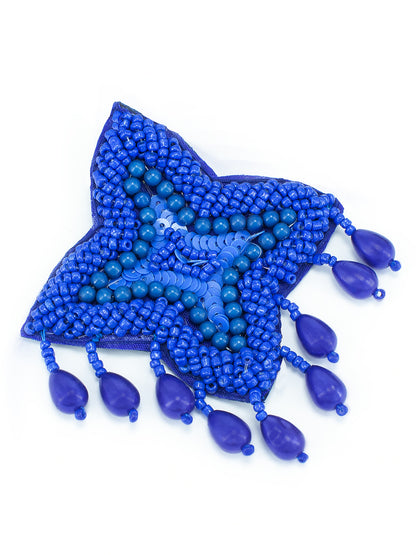 Blue Star Shaped Beaded Stud Earrings